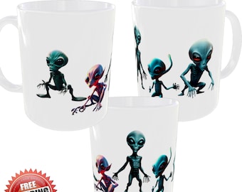 Alien Space Aliens Ceramic Mug Cup Gift Present Martians Green creatures Men Nasa