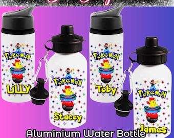 Pokemon Pikachu DJ Party Personalised Name Drinks Water Bottle Aluminium Children's Kids Adults