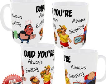 DAD Farts Eats Sleeps Ceramic Mug Novelty Adult Joke Humour Fun Christmas / Father's Day