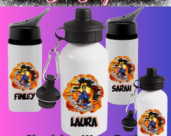 Captain Man Kid Danger Superhero Personalised Name Drinks Water Bottle Aluminium Children's Kids School