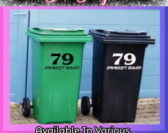 Wheelie Bin Rubbish Bins Refuse Personalised House Number Road Name Vinyl Decal Transfer Stickers