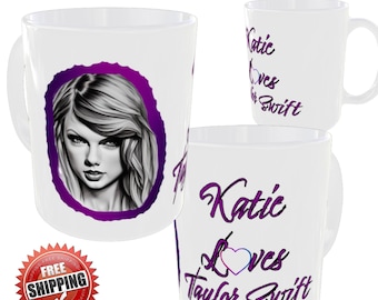 Taylor Swift Themed Personalised With Name Art Graphic Ceramic Mug Novelty Adult kids Fan