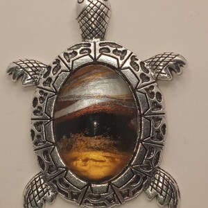 Cabochon Turtle Pendant Necklace - Espresso Gold White  #106