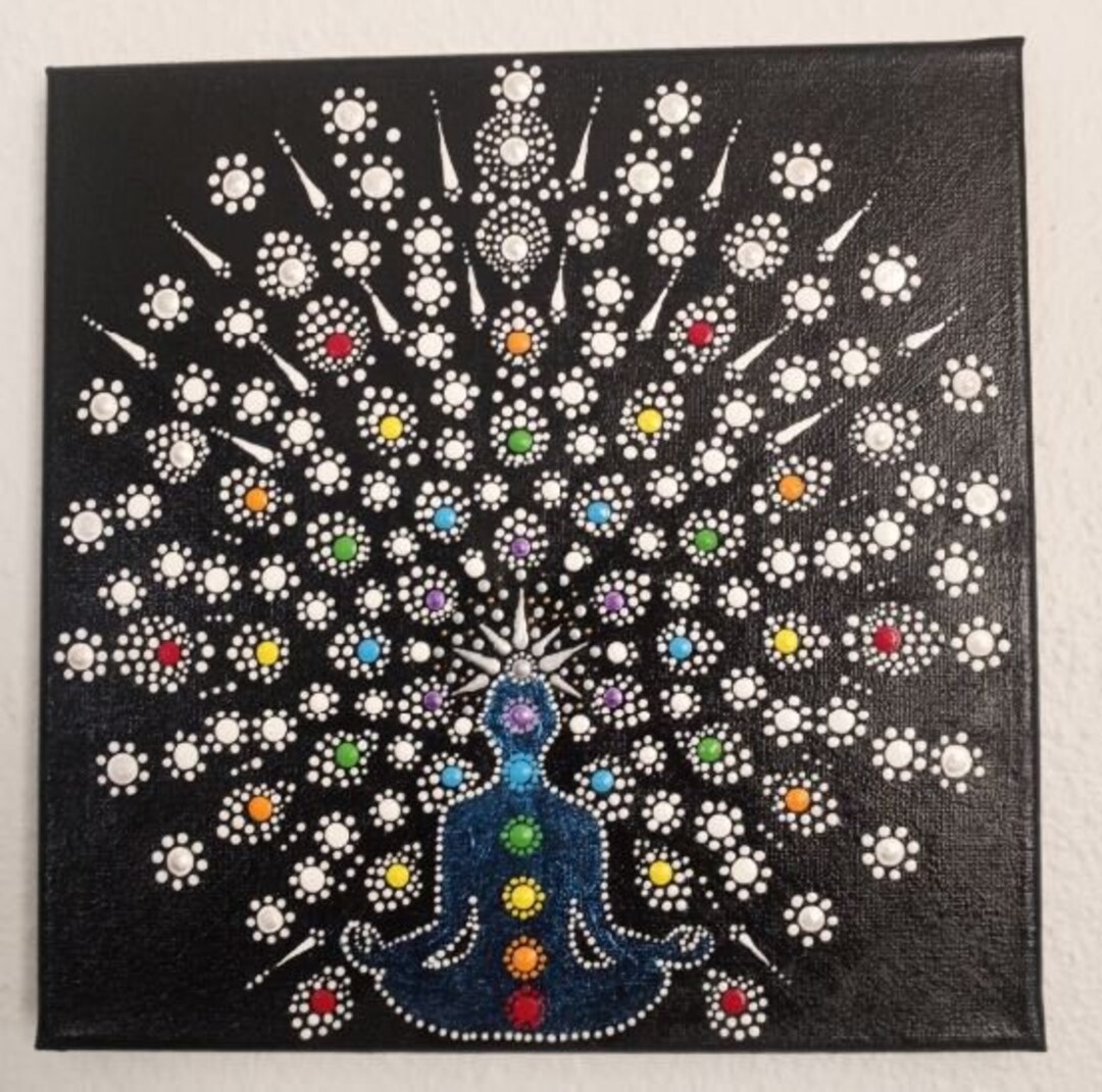 Mandala Dotting Art Yoga Chakras Original Painting On 10 x10 Mandala dotting art yoga chakras original painting on 10 x10
