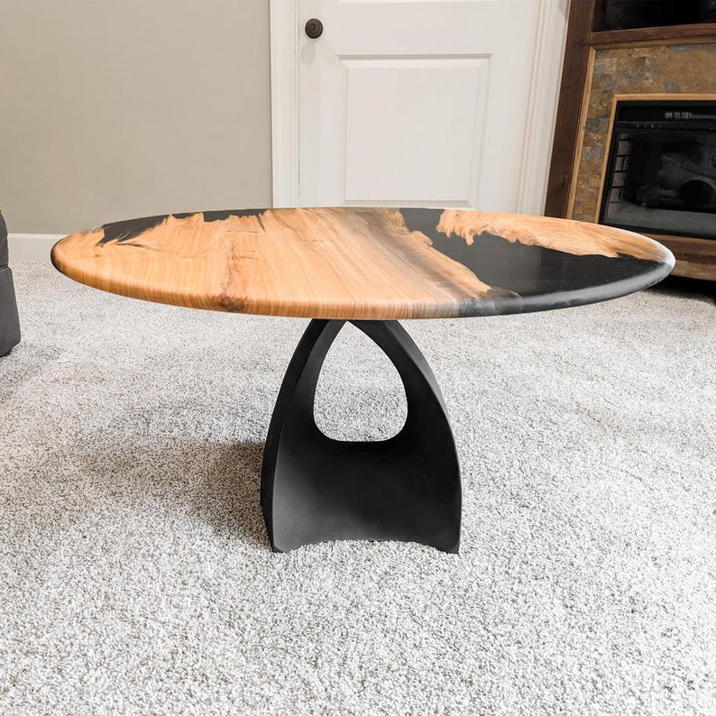 Bench Legs of FlowyLine ✔️ Coffee Table Base for epoxy live edge top Black curved shape modern dining wishbone industrial 16 inch hairpin wooden wrought iron