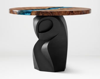 Table Base, Heavy Duty Steel Base 801 Owra 28.5" H, Sculptural Pedestal for Live Edge Wood Slabs, Dining Table Base