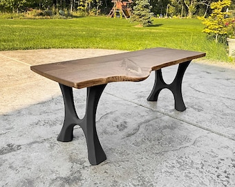 Bench Legs, Modern Coffee Table Legs 13"W x 16"H, Set of 2 | Powder Coated Furniture Legs 103 Haru for Live Edge Tabletop and DIY Projects
