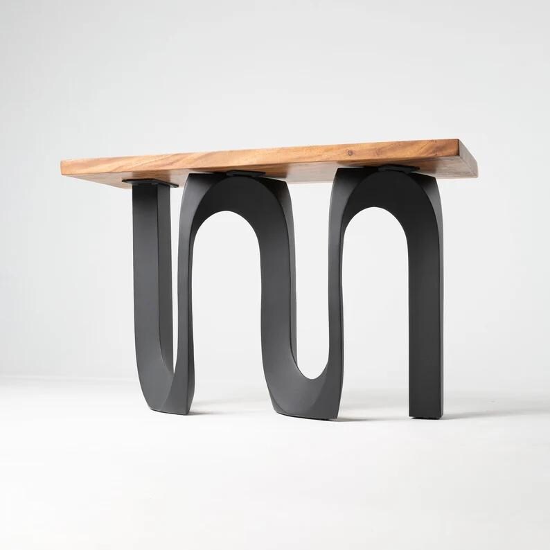 Metal Table Legs, Steel Pedestal Base DIY dining room furniture in unique Flowyline antique Design for epoxy live edge top Black curved shape handmade modern kitchen desk wooden wrought iron industrial round counter height mid century square granite