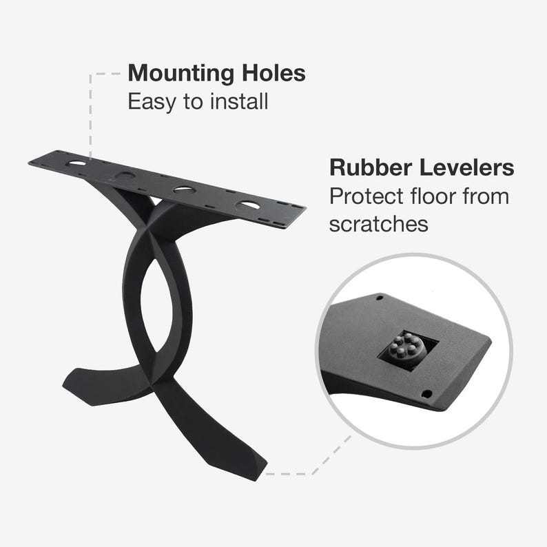 Table Legs, Dining Table Legs, Furniture Legs, Black Metal Legs 418 Curva 28" H, Set of 2 for Desk, Kitchen and Farmhouse Table - Thumbnail 5