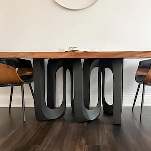 Metal Table Legs, Steel Pedestal Base DIY dining room furniture in unique Flowyline antique Design for epoxy live edge top Black curved shape handmade modern kitchen desk wooden wrought iron industrial round counter height mid century square granite