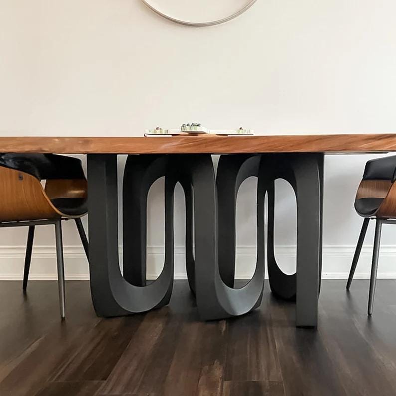 Metal Table Legs, Steel Pedestal Base DIY dining room furniture in unique Flowyline antique Design for epoxy live edge top Black curved shape handmade modern kitchen desk wooden wrought iron industrial round counter height mid century square granite
