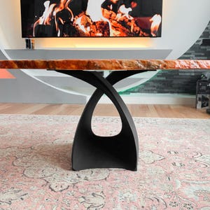 Bench Legs of FlowyLine ✔️ Coffee Table Base for epoxy live edge top Black curved shape modern dining wishbone industrial 16 inch hairpin wooden wrought iron