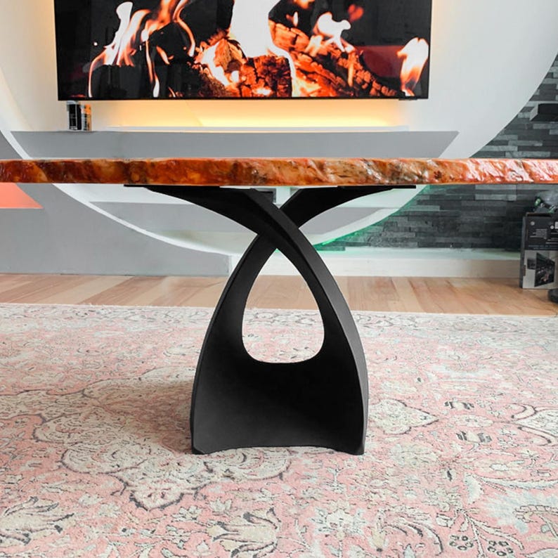 Bench Legs of FlowyLine ✔️ Coffee Table Base for epoxy live edge top Black curved shape modern dining wishbone industrial 16 inch hairpin wooden wrought iron