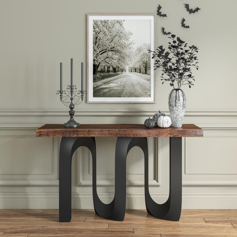Metal Table Legs, Steel Pedestal Base DIY dining room furniture in unique Flowyline antique Design for epoxy live edge top Black curved shape handmade modern kitchen desk wooden wrought iron industrial round counter height mid century square granite