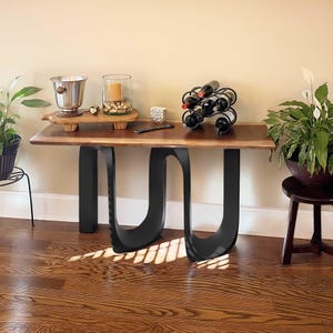 Metal Table Legs, Steel Pedestal Base DIY dining room furniture in unique Flowyline antique Design for epoxy live edge top Black curved shape handmade modern kitchen desk wooden wrought iron industrial round counter height mid century square granite