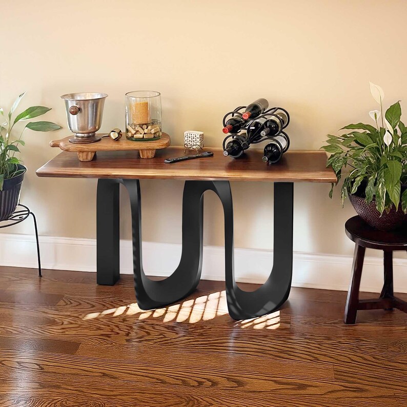 Metal Table Legs, Steel Pedestal Base DIY dining room furniture in unique Flowyline antique Design for epoxy live edge top Black curved shape handmade modern kitchen desk wooden wrought iron industrial round counter height mid century square granite