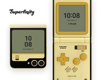 Fondo de pantalla Galaxy Z Flip 6: Pantalla amarilla de consola de juegos retro (Descarga digital)