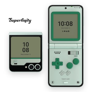 Tapeta na przenośny system gier Galaxy Z Flip Mint | Tło przenośnej konsoli do gier | Kompaktowa okładka ekranu do gier wideo w stylu retro