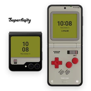 Tapeta na przenośny system gier Galaxy Z Flip Retro | Tło przenośnej konsoli do gier | Ekran mobilnej gry wideo | Kompaktowa sztuka gracza wideo
