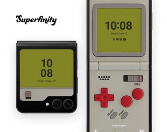 Fondo de pantalla Galaxy Z Flip 6: Diseño de sistema portátil de juegos retro (Descarga digital)