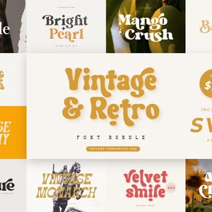 Paquete de fuentes retro vintage, paquete de fuentes, paquete de fuentes Cricut, fuente retro, fuente Groovy, fuente de granja, fuente Boho, fuentes para Cricut