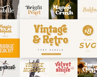 Vintage Retro Font Bundle, Font Bundle, Cricut Font Bundle, Retro Font, Groovy Font, Farmhouse Font, Boho Font, Fonts For Cricut