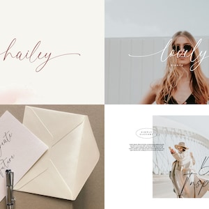 Puede incluir: Una colecci&oacute;n de cuatro im&aacute;genes que muestran una fuente de letra manuscrita. La primera imagen presenta la palabra "hailey" en una escritura cursiva. La segunda imagen presenta la palabra "lovely" en una escritura cursiva. La tercera imagen presenta las palabras "Dream Create Future" en una escritura cursiva. La cuarta imagen presenta las palabras "Daily Inspiration" en una escritura cursiva.