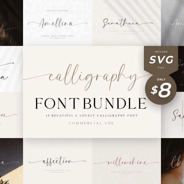 Calligraphy Font Bundle, Wedding Font Bundle, Handwritten Font, Script Font, Cricut Font, Cursive Font, Procreate Font, Font For Cricut,