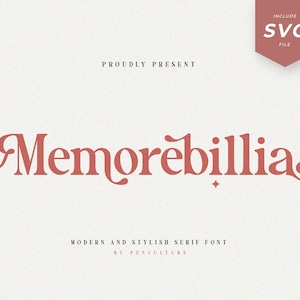 Memorebillia - Police Serif moderne, Polices Cricut, Police de broderie, Polices pour Cricut, Police de marque, Police de logo, Police Procreate, Police Canva