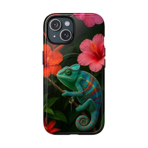 Beautiful Floral Chameleon Magnetic Phone Case, Tough Phone Holder, Magnetic Case, Unique Tech Gift, Animal Lover Accessory