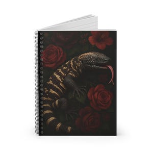 Dark Floral Beaded Lizard Spiral Notebook