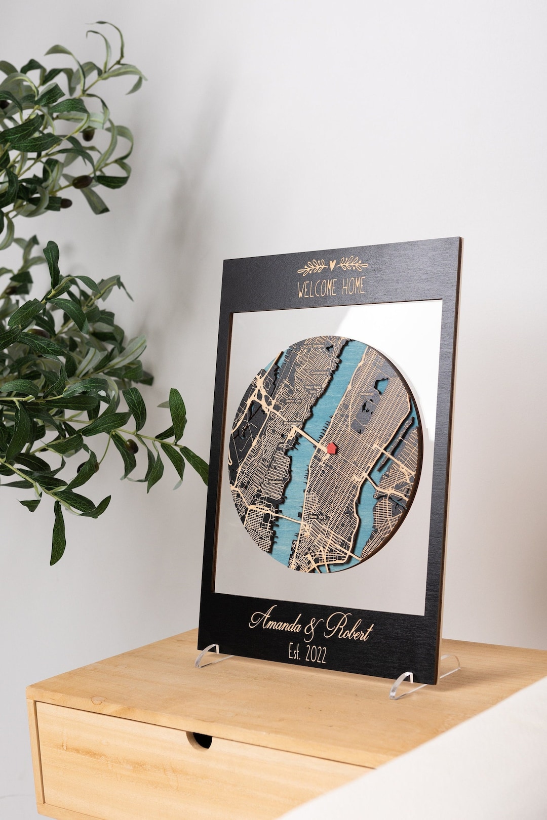 Custom Location Wall Art Custom Wood Map Framed Wood Wall Etsy