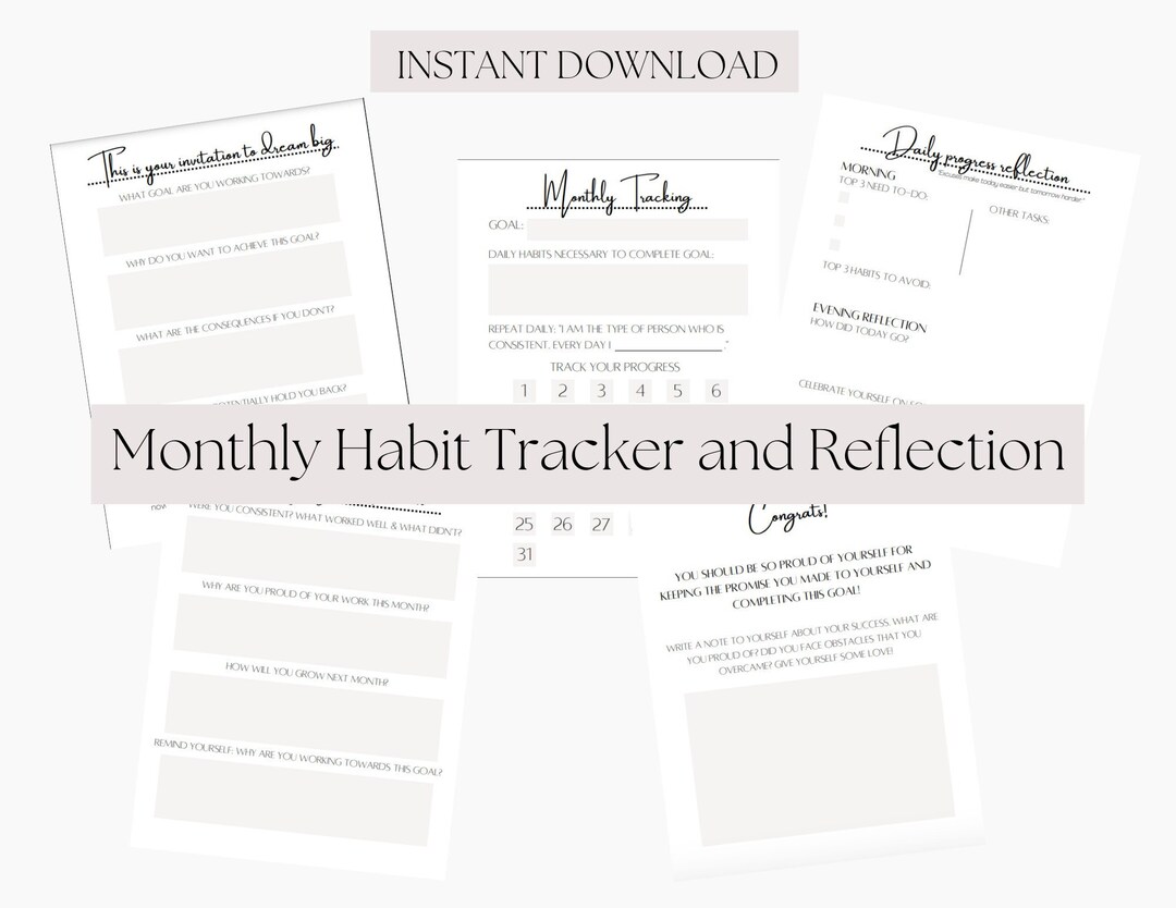 Goal Tracking and Planning Printables, Goal Calendars, Goal Reflection, Habit Tracker Template