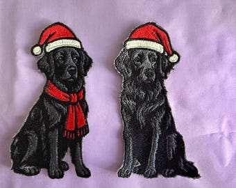 patches Flat-Coated Retriever Christmas Patches • Holiday Embroidered Dog Set