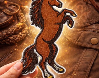 Patch Handmade Rearing Horse Embroidered Patch: Iron On or Sew