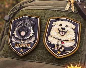 Patch  Embroidered Pet Portrait Badge with Velcro Backing Custom Dog Name Patch