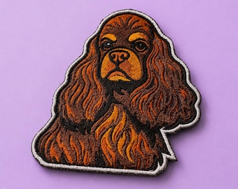 Parche bordado de Cocker Spaniel, parche personalizado con retrato de perro, termoadhesivo, hecho a mano
