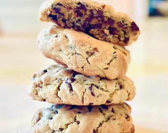 Gluten Free Pecan Dark Chocolate Chip Cookies, Gourmet Chocolate Chip Cookies, Hand Crafted Chocolate Chip Cookies, Gooey Thick Cookies