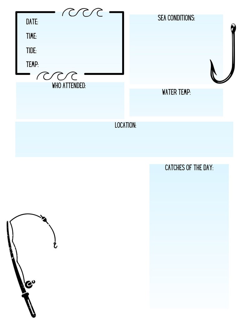 Fishing Log Printable, Instant Download Etsy