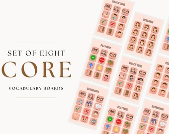 Core Vocabulary Boards for AAC – Playtime, Snack Time, Feelings, Bathroom Themes