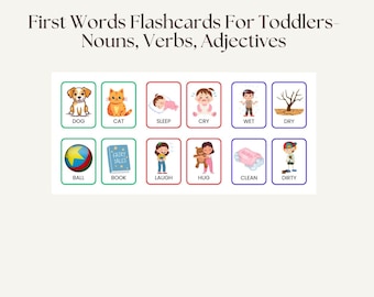 First Words Flashcards for Toddlers – Nouns, Verbs, Adjectives Printable Set