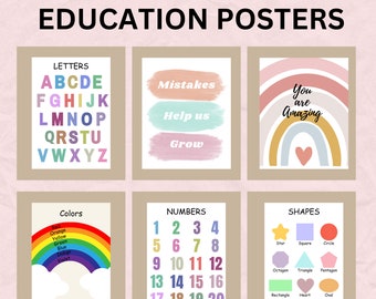 Set Of 10 Educational Posters, Homeschool Prints, Montessori Classroom Decor, Neutral Kids Decor, Toddler Playroom Decor, Digital FILES