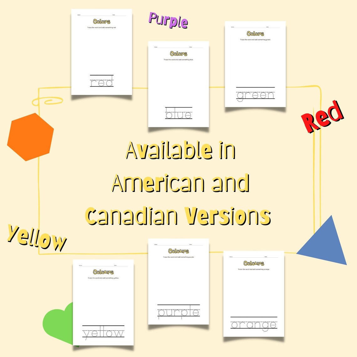 Teacher and Home School Printable Activity Sheets Colours &amp; - Etsy