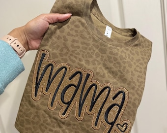 Mama embroidered leopard shirt, mama shirt, leopard print shirt, MAMA tee