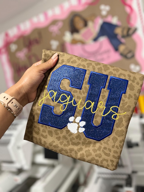 Jaguar Nation Southern Jaguars, SU shirt, Jaguar shirt, Jaguar mascot shirt, football season, SU Jags, glitter embroidery