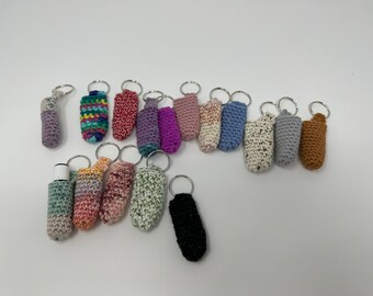 Handmade crochet lip balm holder keychain