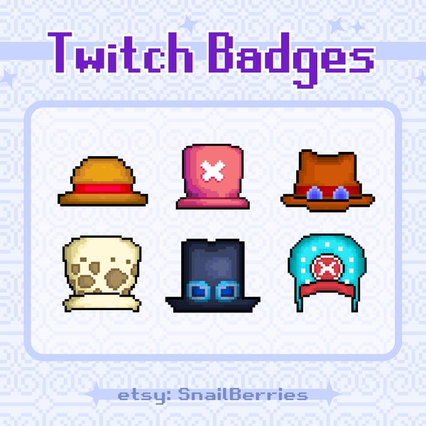 One Piece Pixel Art Hats Twitch Sub Badges/Emotes Pack, Premade Streaming Assets