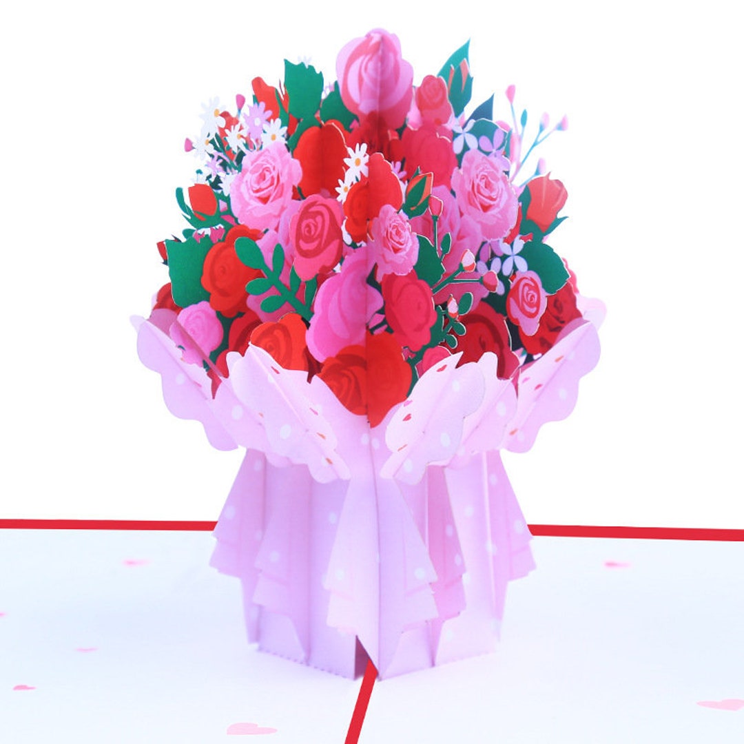 3D Pink Bouquet Pop up Greeting Card, Thank You Card, Birthday Card ...