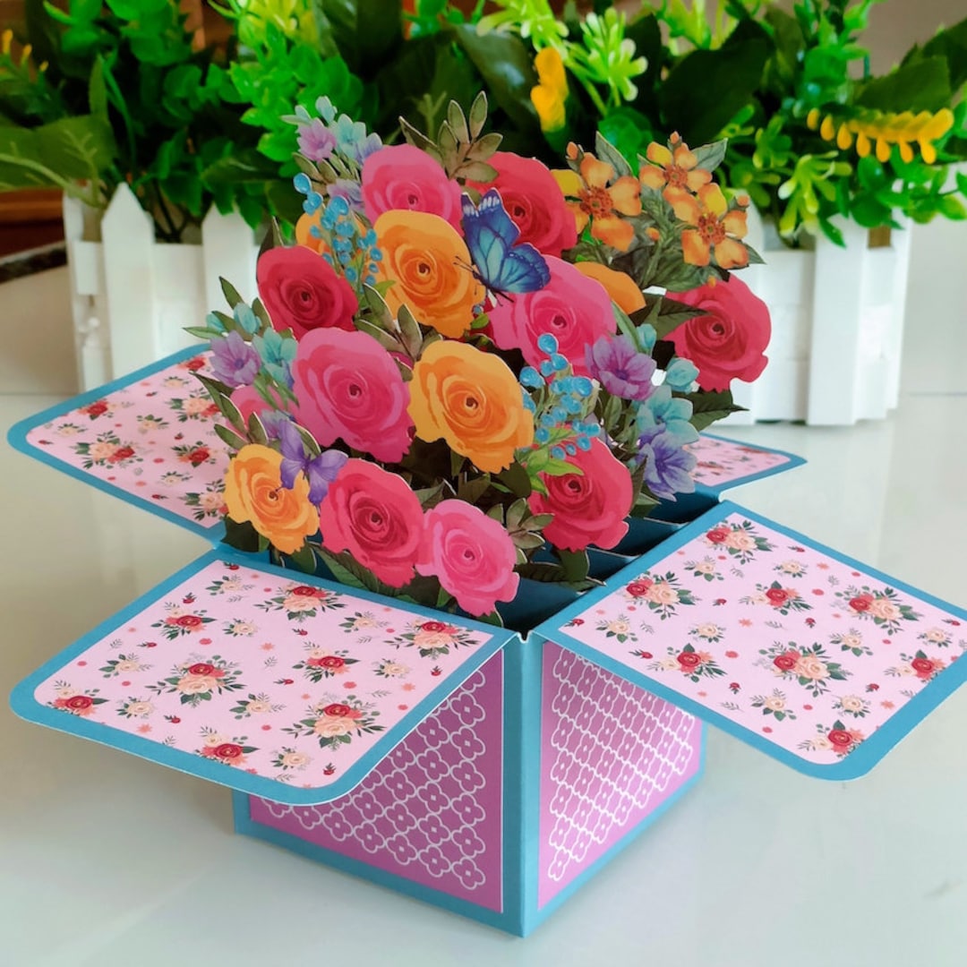 3D Colorful Roses Pop up Greeting Card, Thank You Card, Birthday Card ...