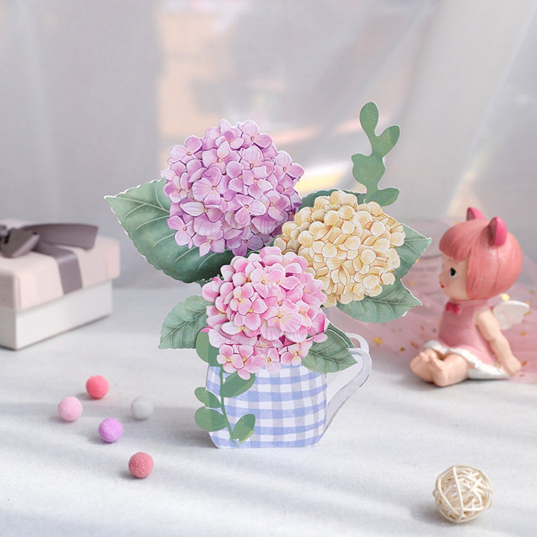 3D Hydrangea Bouquet Pop up Greeting Card, Thank You Card, Birthday ...